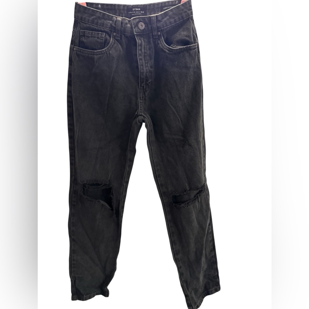 Cotton Black Long Straight Leg Jeans